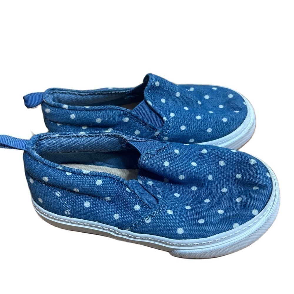 Baby Gap Blue Polka Dot Canvas Shoes Sz 7 Toddler Girl Denim Jean Color Slip On